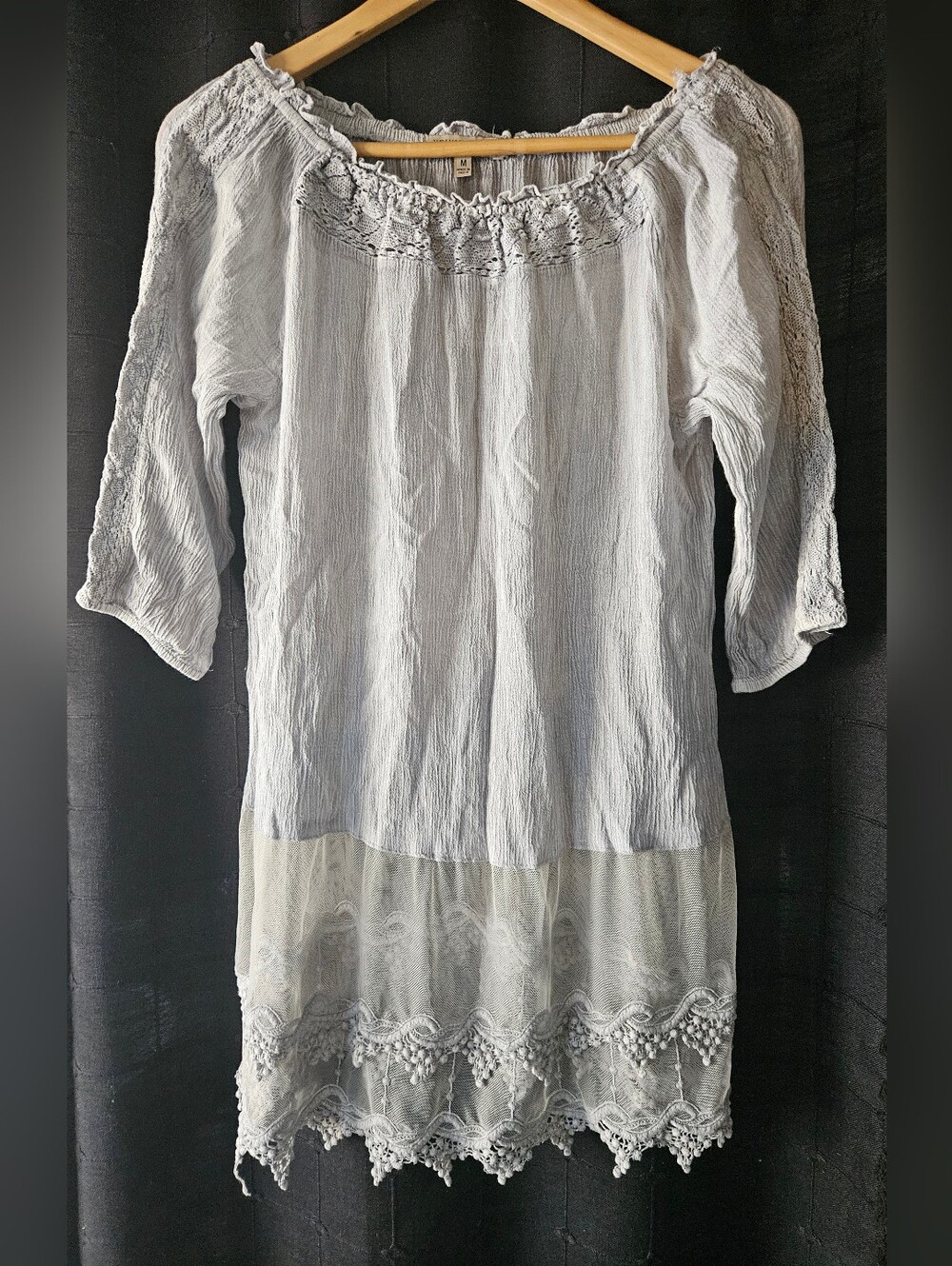 Young Threads NYC Boho Lace Mesh Mini Dress Grey M - Picture 4 of 8